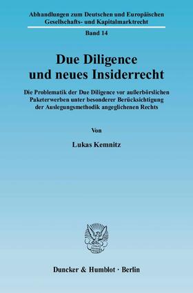 Kemnitz |  Due Diligence und neues Insiderrecht. | Buch |  Sack Fachmedien