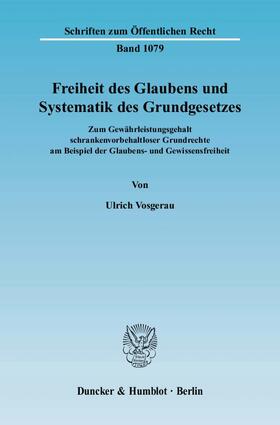 Vosgerau | Freiheit des Glaubens und Systematik des Grundgesetzes | Buch | 978-3-428-12427-5 | sack.de