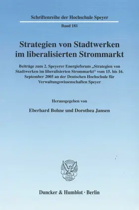 Bohne / Jansen |  Strategien von Stadtwerken im liberalisierten Strommarkt. | Buch |  Sack Fachmedien