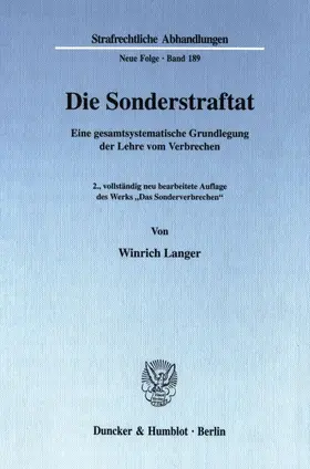 Langer |  Die Sonderstraftat. | Buch |  Sack Fachmedien