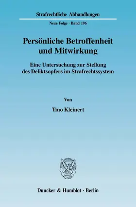 Kleinert |  Persönliche Betroffenheit und Mitwirkung | Buch |  Sack Fachmedien