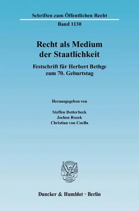 Detterbeck / Rozek / Coelln |  Recht als Medium der Staatlichkeit | Buch |  Sack Fachmedien