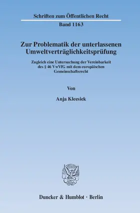 Kleesiek |  Zur Problematik der unterlassenen Umweltverträglichkeitsprüfung | Buch |  Sack Fachmedien
