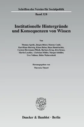 Theurl |  Institutionelle Hintergründe und Konsequenzen von Wissen | Buch |  Sack Fachmedien