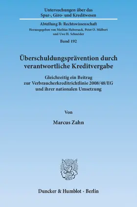 Zahn |  Überschuldungsprävention durch verantwortliche Kreditvergabe | Buch |  Sack Fachmedien