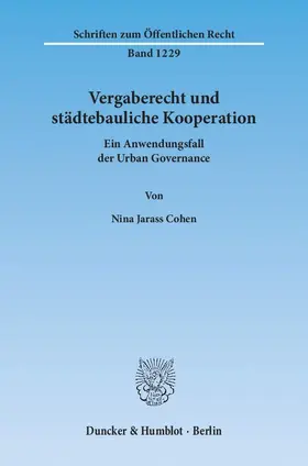 Jarass Cohen | Vergaberecht und städtebauliche Kooperation | Buch | 978-3-428-13983-5 | www.sack.de