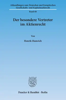 Humrich |  Der besondere Vertreter im Aktienrecht | Buch |  Sack Fachmedien