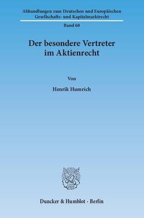 Humrich |  Humrich, H: Der besondere Vertreter im Aktienrecht | Buch |  Sack Fachmedien