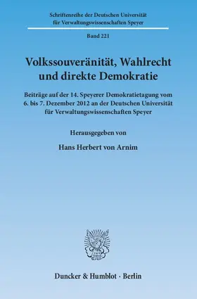 Arnim | Volkssouveränität, Wahlrecht und direkte Demokratie | Buch | 978-3-428-14265-1 | sack.de