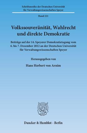 Arnim | Volkssouveränität, Wahlrecht und direkte Demokratie | Buch | 978-3-428-14265-1 | sack.de