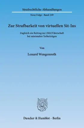 Wengenroth |  Zur Strafbarkeit von virtuellen Sit-Ins. | Buch |  Sack Fachmedien