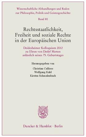 Calliess / Kahl / Schmalenbach | Rechtsstaatlichkeit, Freiheit und soziale Rechte in der Europäischen Union | Buch | 978-3-428-14354-2 | sack.de