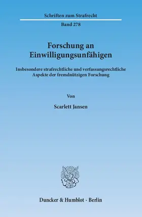Jansen | Forschung an Einwilligungsunfähigen | Buch | 978-3-428-14628-4 | sack.de