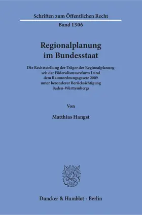 Hangst |  Regionalplanung im Bundesstaat | Buch |  Sack Fachmedien