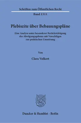 Volkert |  Plebiszite über Bebauungspläne | Buch |  Sack Fachmedien
