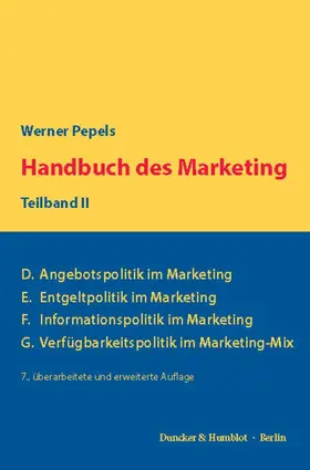 Pepels |  Handbuch des Marketing, Teilband II | Buch |  Sack Fachmedien