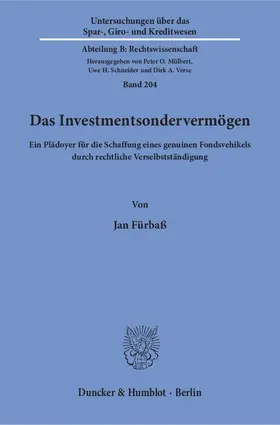 Fürbaß |  Das Investmentsondervermögen | Buch |  Sack Fachmedien