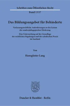Lang |  Das Bildungsangebot für Behinderte. | Buch |  Sack Fachmedien