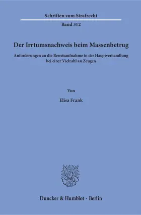 Frank |  Der Irrtumsnachweis beim Massenbetrug | Buch |  Sack Fachmedien