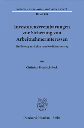 Bock |  Investorenvereinbarungen zur Sicherung von Arbeitnehmerinteressen. | Buch |  Sack Fachmedien