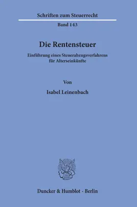 Leinenbach |  Leinenbach, I: Rentensteuer | Buch |  Sack Fachmedien