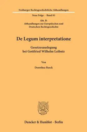 Barck |  De Legum interpretatione. | Buch |  Sack Fachmedien