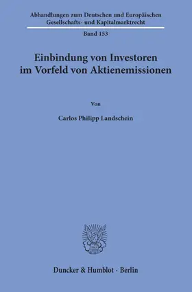 Landschein |  Einbindung von Investoren im Vorfeld von Aktienemissionen | Buch |  Sack Fachmedien