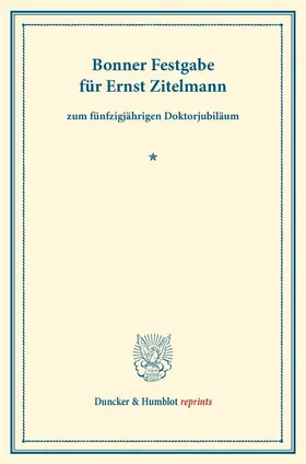  Bonner Festgabe für Ernst Zitelmann | Buch |  Sack Fachmedien