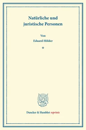 Hölder |  Natürliche und juristische Personen | Buch |  Sack Fachmedien