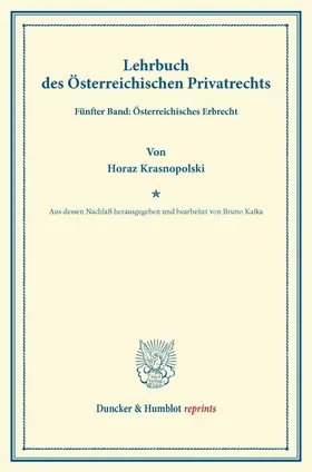 Krasnopolski / Kafka |  Lehrbuch des Österreichischen Privatrechts | Buch |  Sack Fachmedien