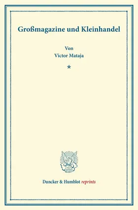 Mataja |  Großmagazine und Kleinhandel | Buch |  Sack Fachmedien