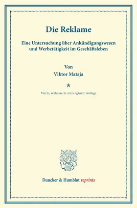 Mataja |  Die Reklame. | Buch |  Sack Fachmedien