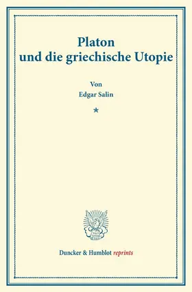 Salin |  Platon und die griechische Utopie | Buch |  Sack Fachmedien