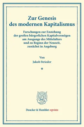 Strieder |  Zur Genesis des modernen Kapitalismus. | Buch |  Sack Fachmedien