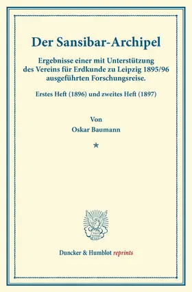 Baumann |  Der Sansibar-Archipel. | Buch |  Sack Fachmedien