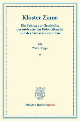Hoppe |  Kloster Zinna. | Buch |  Sack Fachmedien
