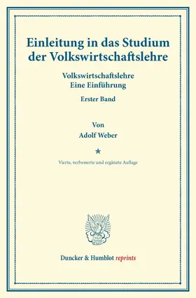 Weber |  Einleitung in das Studium der Volkswirtschaftslehre. | Buch |  Sack Fachmedien