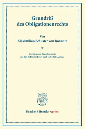Schuster von Bonnott / Finger / Frankl |  Grundriß des Obligationenrechts. | Buch |  Sack Fachmedien