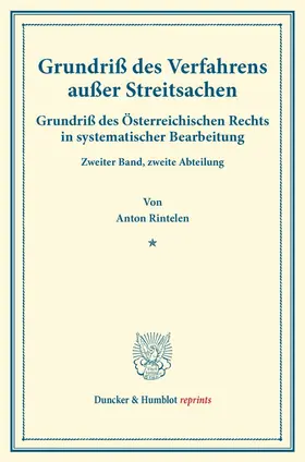 Rintelen / Finger / Frankl |  Grundriß des Verfahrens außer Streitsachen. | Buch |  Sack Fachmedien