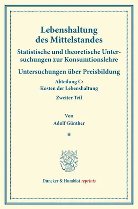 Günther / Eulenburg |  Lebenshaltung des Mittelstandes. | Buch |  Sack Fachmedien