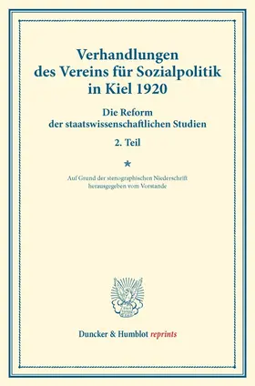 / |  Verhandlungen des Vereins für Sozialpolitik in Kiel 1920. | Buch |  Sack Fachmedien