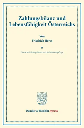 Hertz / Bonn / Somary |  Zahlungsbilanz und Lebensfähigkeit Österreichs. | Buch |  Sack Fachmedien