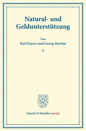 Kayser / Martius |  Natural- und Geldunterstützung. | Buch |  Sack Fachmedien