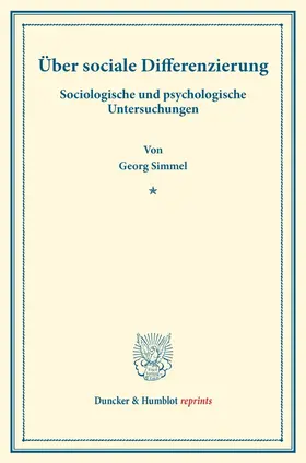 Simmel |  Über sociale Differenzierung. | Buch |  Sack Fachmedien