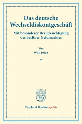 Prion |  Das deutsche Wechseldiskontgeschäft. | Buch |  Sack Fachmedien