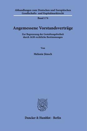 Jänsch | Angemessene Vorstandsverträge. | Buch | 978-3-428-18241-1 | sack.de