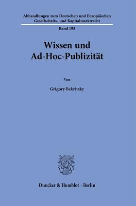 Bekritsky |  Bekritsky, G: Wissen und Ad-Hoc-Publizität | Buch |  Sack Fachmedien