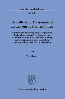 Marten |  Beihilfe zum Massenmord an den europäischen Juden. | Buch |  Sack Fachmedien