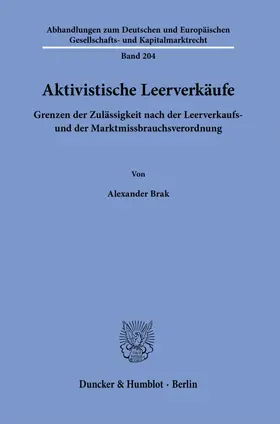 Brak |  Aktivistische Leerverkäufe | Buch |  Sack Fachmedien