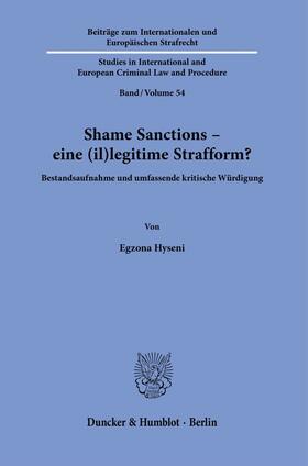 Hyseni |  Shame Sanctions - eine (il)legitime Strafform? | Buch |  Sack Fachmedien